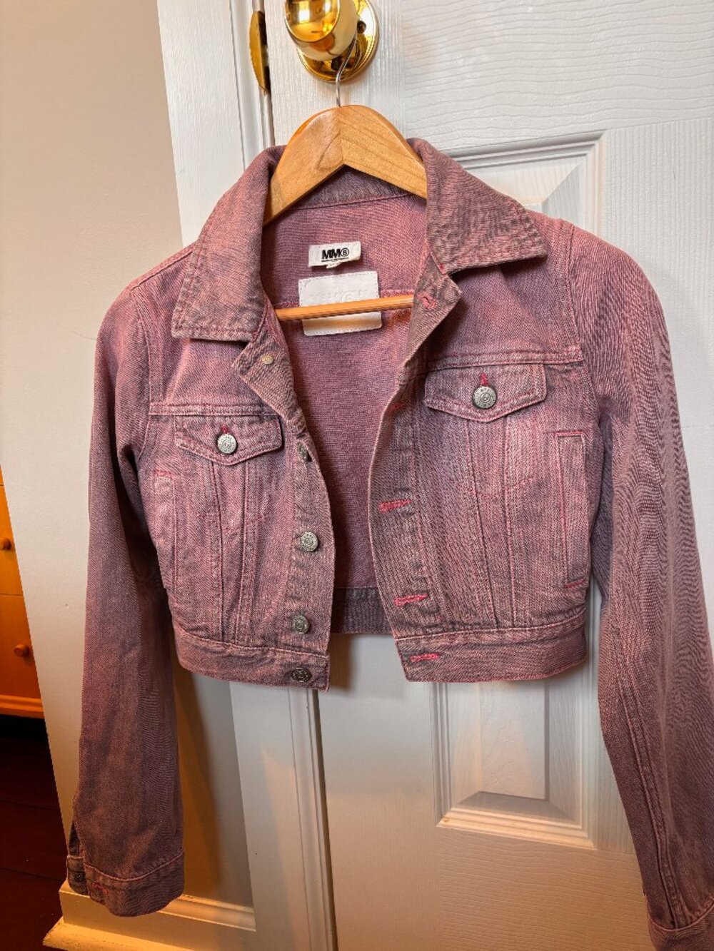 MM6 by Maison Margiela Women's Pink Cropped Denim Jacket